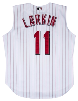 1999 Barry Larkin Game Used and Signed Cincinnati Reds Sleeveless Home Jersey Vest (Larkin LOA)